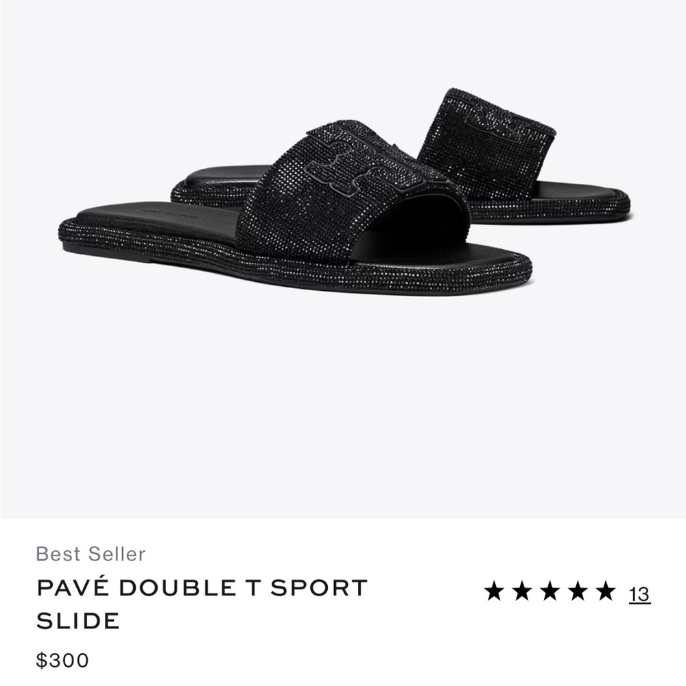 Tory Burch Black Pavé Double T Sport Slide